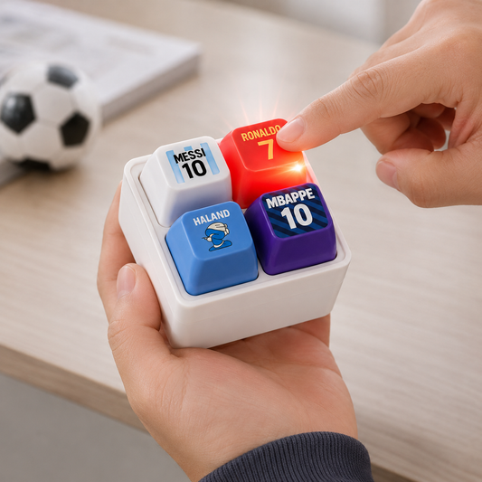 Football Star Sound & Light Button Toy – Ronaldo, Messi, Mbappé & Haaland Fan Desk Game and Soccer Gift