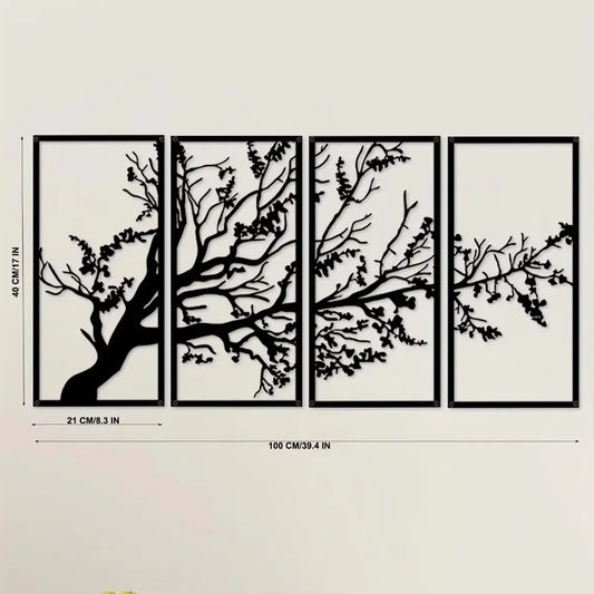 4-Piece Metal Wall Art Set Elegant Tree of Life Design Stunning Metal Tree Wall Decor for Interior Decoration and Modern Spaces