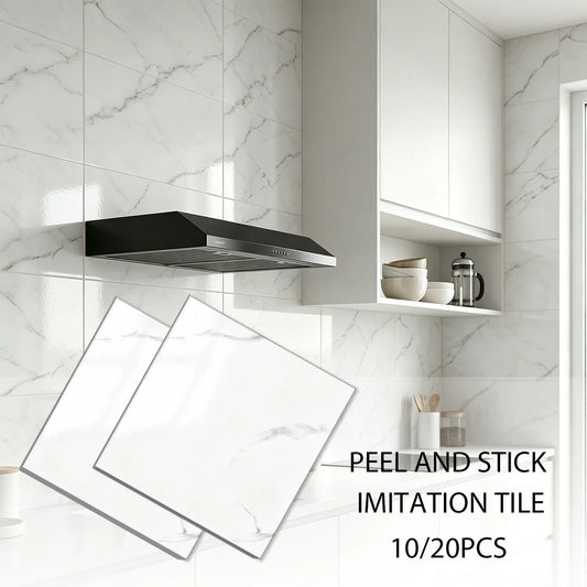 10/20pcs Peel and Stick Backsplash Tiles White Marble Wall Tiles Self Adhesive Wall Stick on Backsplash for Kitchen Bathroom