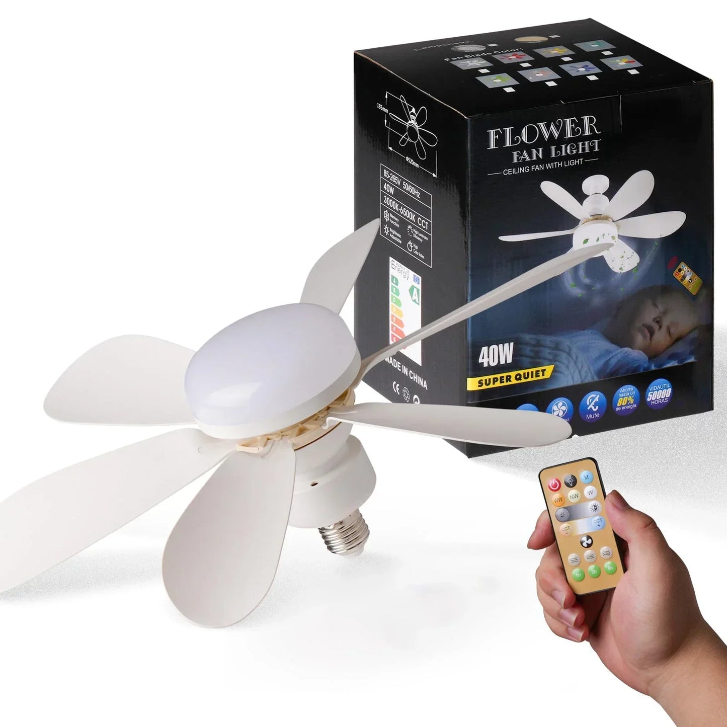 Ceiling Fan Light E27 with Remote LED Dimming Function Suitable for Living Room Study and Home use 85-265V