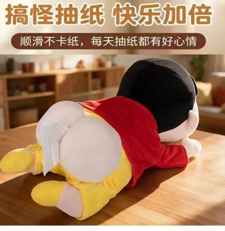 Crayon Shin-chan hanging tissue bag, plush cute car tissue box decoration, fun and funny creative gift