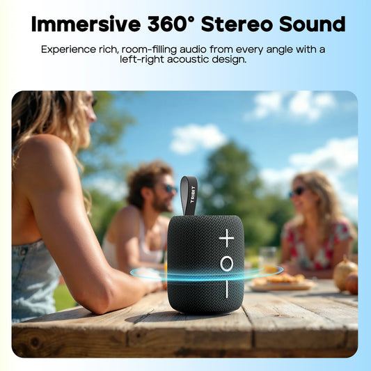 TRIBIT StormBox Mini+ Bluetooth Speaker, 12W 360° Sound With XBass, LEDs, 12 Hours playtimes, IPX7 Waterproof For Hiking Outdoor