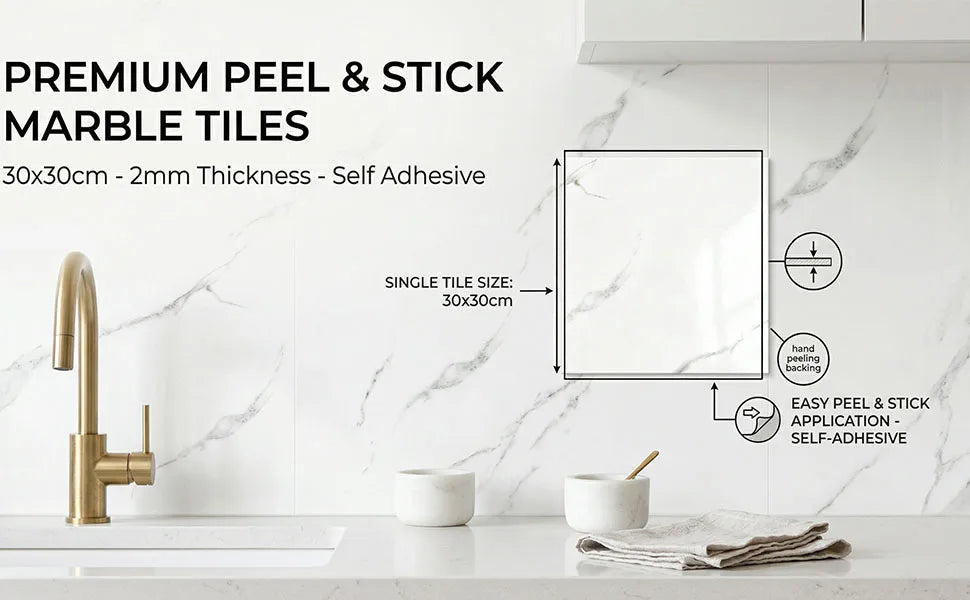 10/20pcs Peel and Stick Backsplash Tiles White Marble Wall Tiles Self Adhesive Wall Stick on Backsplash for Kitchen Bathroom