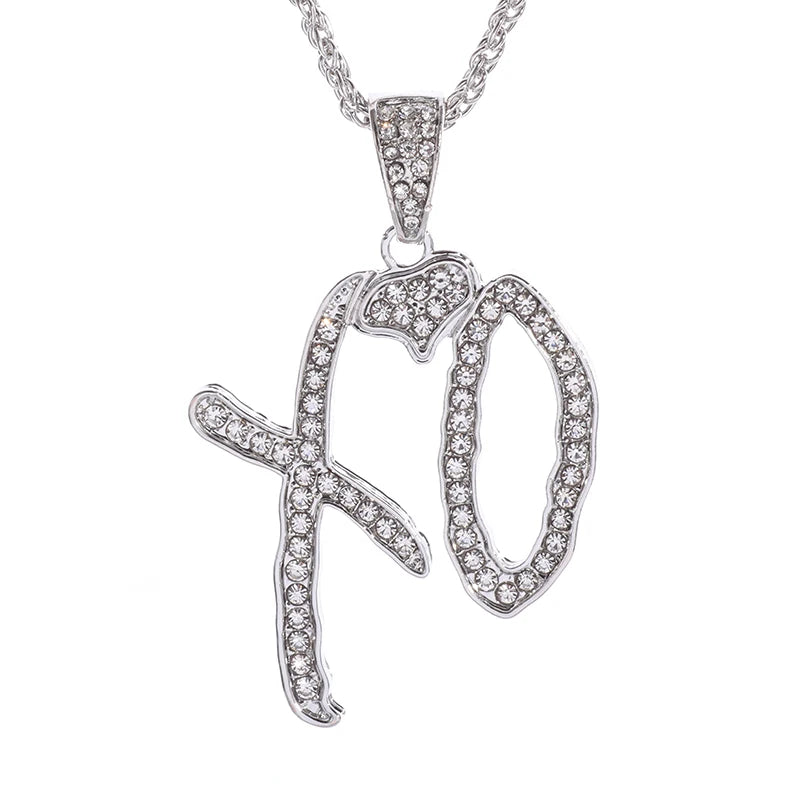 Exquisite Creative Bubble Letter Xo Inlaid White Zircon Pendant Necklace Men\\'s Fashion Casual Party Jewelry Holiday Gifts