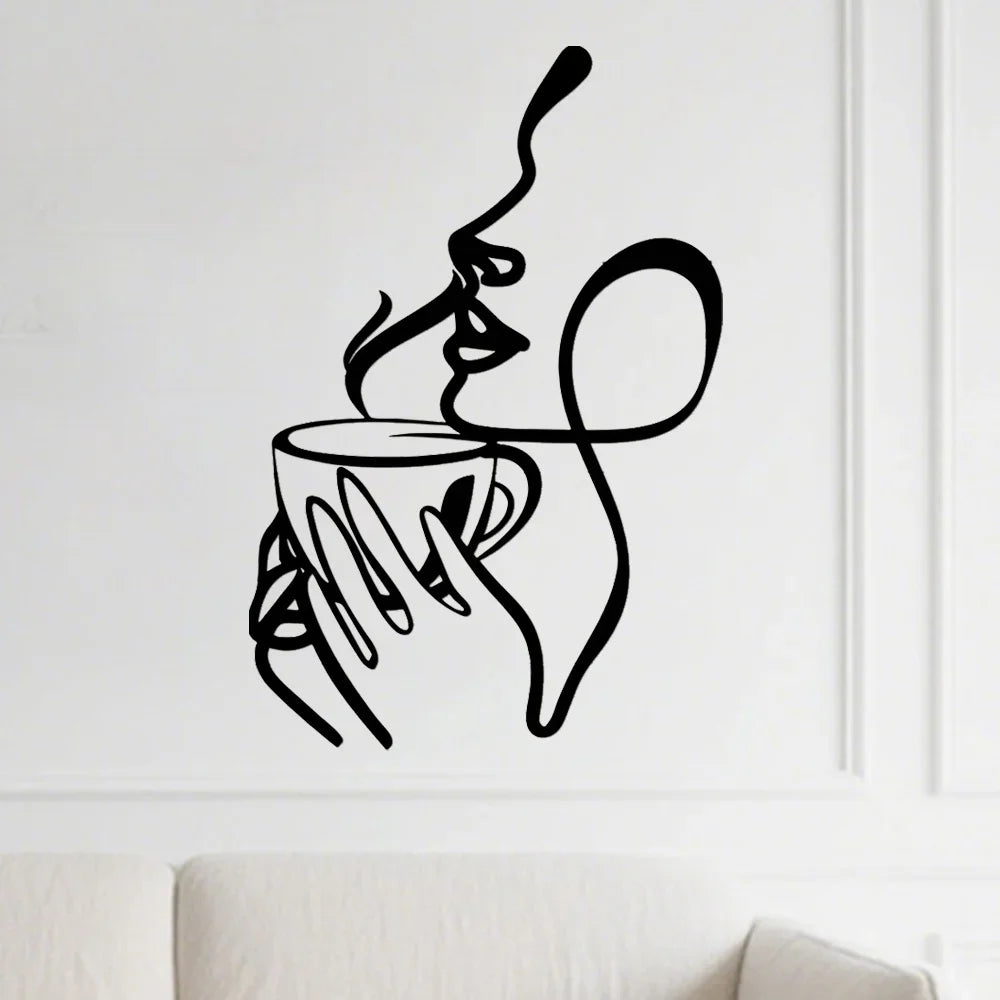 Elegant Woman Line Art Metal Wall Decor Black Iron Sculpture 15.75x10.59 Inch Modern Home Balcony Housewarming Artwork