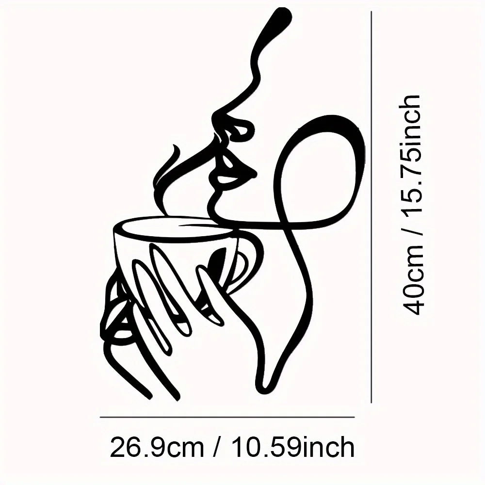 Elegant Woman Line Art Metal Wall Decor Black Iron Sculpture 15.75x10.59 Inch Modern Home Balcony Housewarming Artwork