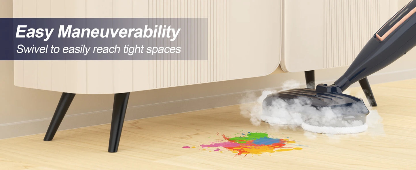 VM6 Steam Mop Cleaner with Rotating Mop Pads 1300W Powerful Floor Steamer 10 in 1 Lightweight Spin Mop High Temperature with Steam Blaster Technology LED Headlights for Home Hardwood Marble Floors