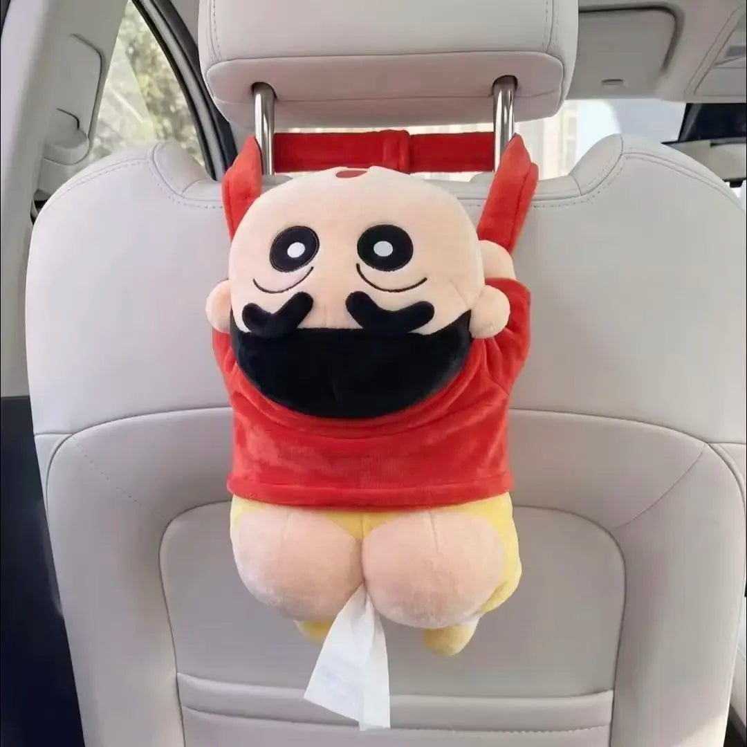 Crayon Shin-chan hanging tissue bag, plush cute car tissue box decoration, fun and funny creative gift