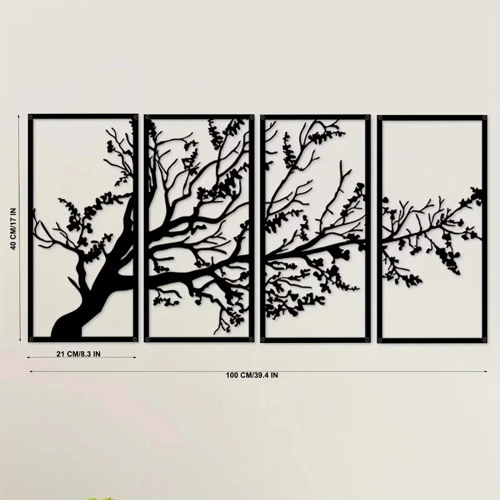 4-Piece Metal Wall Art Set Elegant Tree of Life Design Stunning Metal Tree Wall Decor for Interior Decoration and Modern Spaces