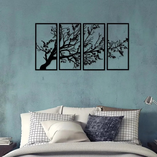 4-Piece Metal Wall Art Set Elegant Tree of Life Design Stunning Metal Tree Wall Decor for Interior Decoration and Modern Spaces