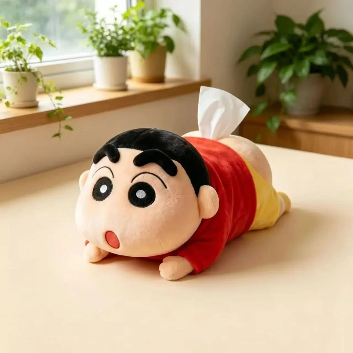 Crayon Shin-chan hanging tissue bag, plush cute car tissue box decoration, fun and funny creative gift