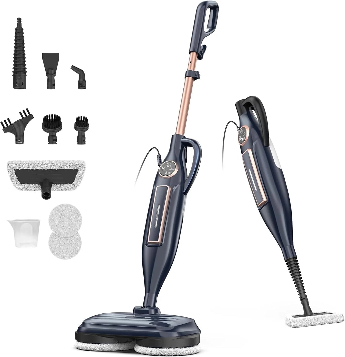VM6 Steam Mop Cleaner with Rotating Mop Pads 1300W Powerful Floor Steamer 10 in 1 Lightweight Spin Mop High Temperature with Steam Blaster Technology LED Headlights for Home Hardwood Marble Floors