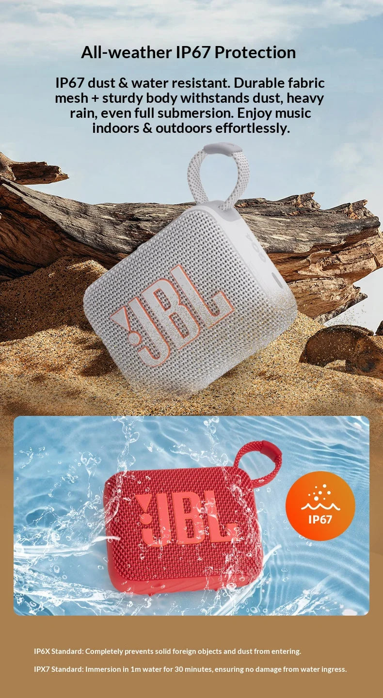 JBL Go 4 Compact large-volume audio system with low power consumption operation and full-device compatibility