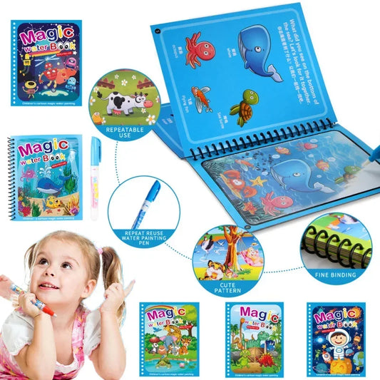 Magic Water Book with Pen Children Learning  Education Toy Baby Montessori Toys Drawing Coloring Books for Kids 2 To 4 Years Old
