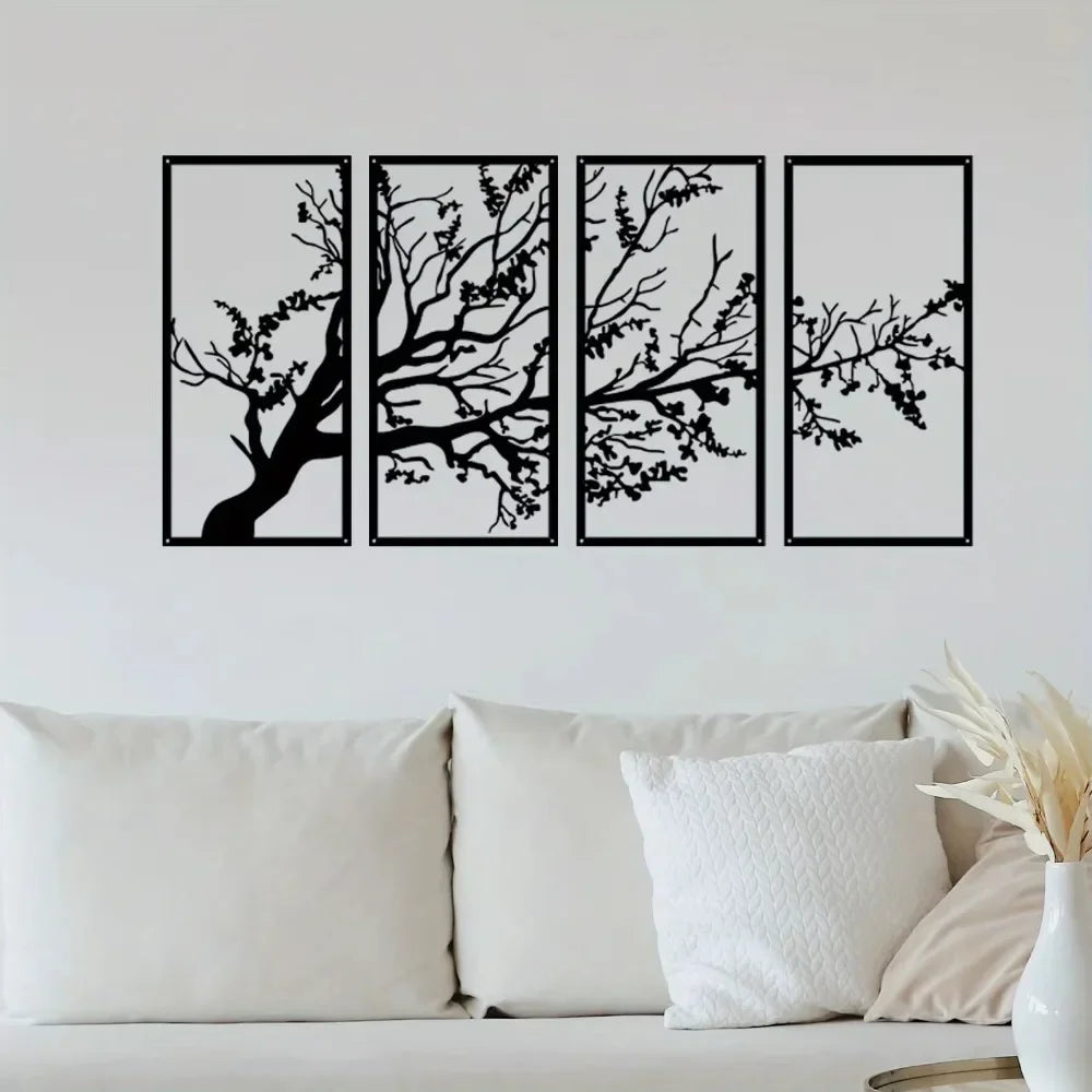 4-Piece Metal Wall Art Set Elegant Tree of Life Design Stunning Metal Tree Wall Decor for Interior Decoration and Modern Spaces