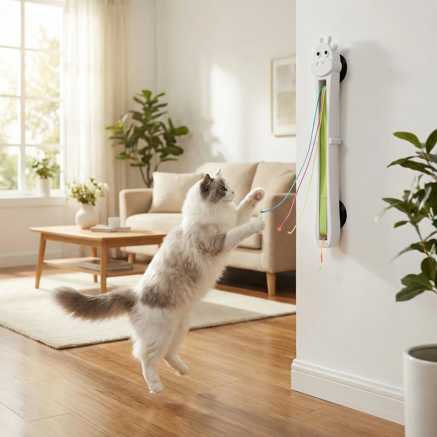 Fully automatic giraffe cat teasing machine, automatically tightens and throws ropes, allowing cats to relax and relieve boredom