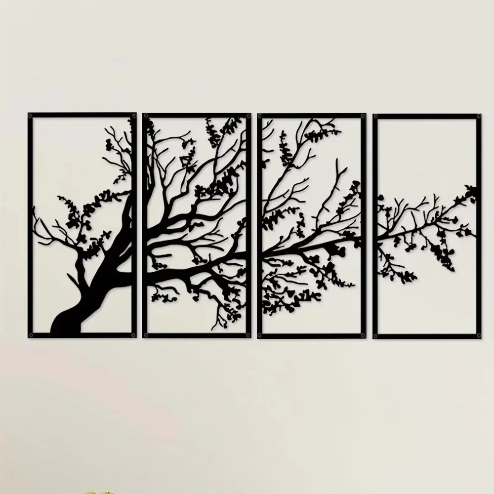 4-Piece Metal Wall Art Set Elegant Tree of Life Design Stunning Metal Tree Wall Decor for Interior Decoration and Modern Spaces