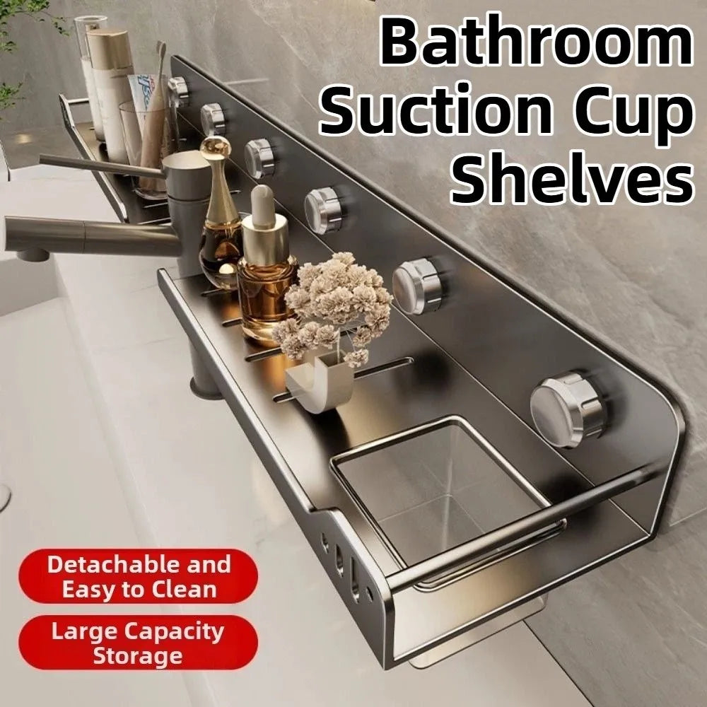 Suction Cup Bathroom Shelves Wall Mounted No-Drill U-Shaped Storage Rack Waterproof Removable Kitchen Floating Shelf Organizer