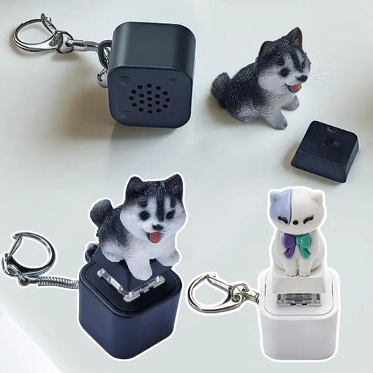 Funny Croaking Frog Keychain Rechargeable Frog/Pig/Dog Cat Keyboard Fidget Clicker Sound Keychain with LED for Stress Relief
