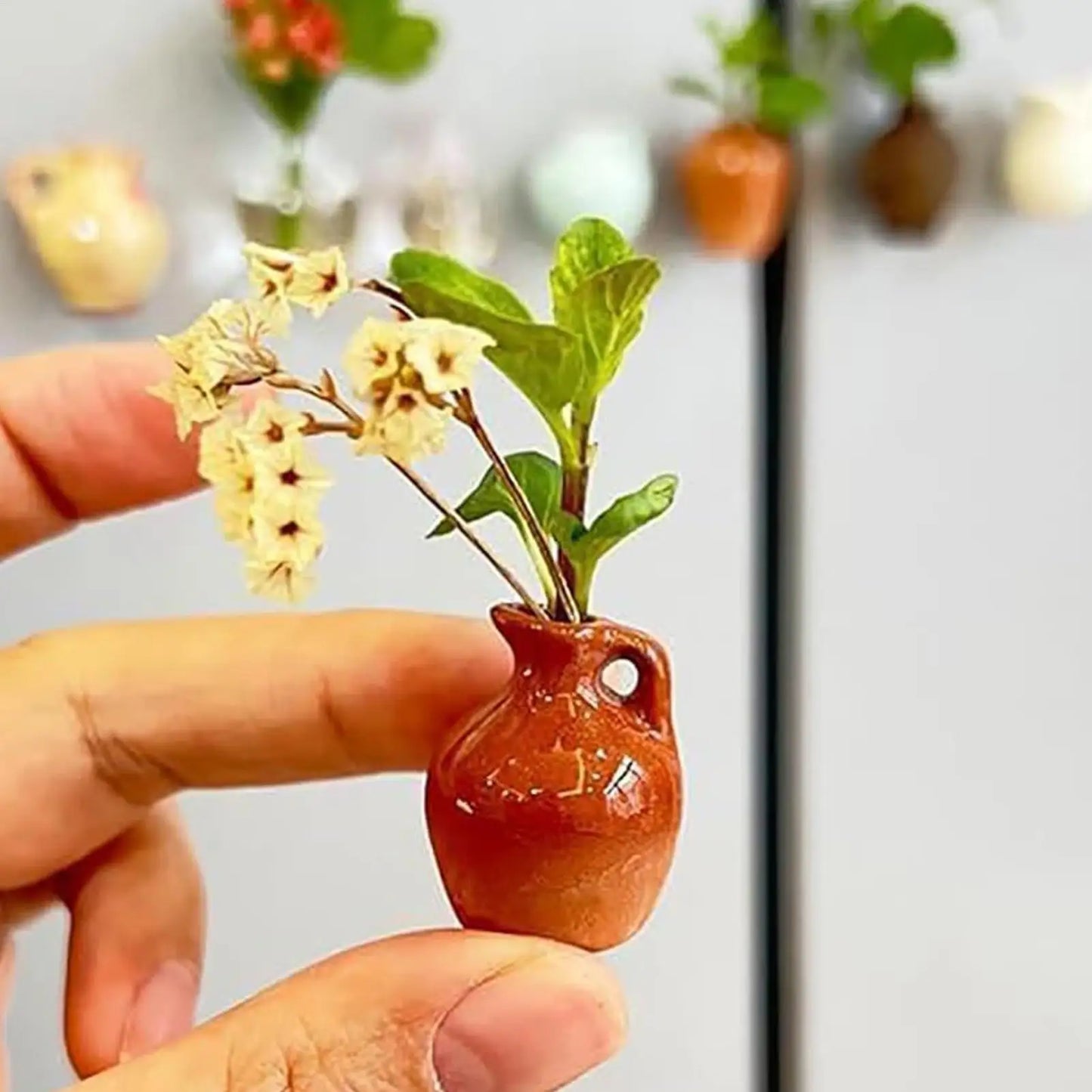 Fridge Vase Tiny Flower Vase Magnets for Fridge 8 Pieces Resin Funny Plant Pots Kitchen Decor for Refrigerator Home Decorations