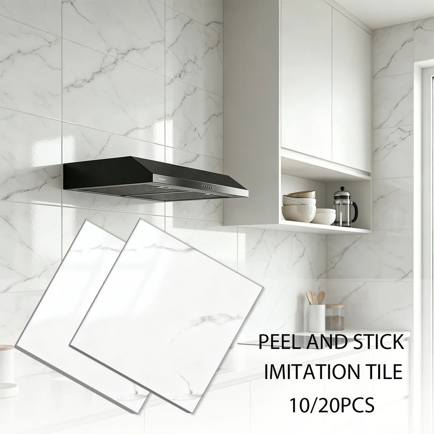 10/20pcs Peel and Stick Backsplash Tiles White Marble Wall Tiles Self Adhesive Wall Stick on Backsplash for Kitchen Bathroom