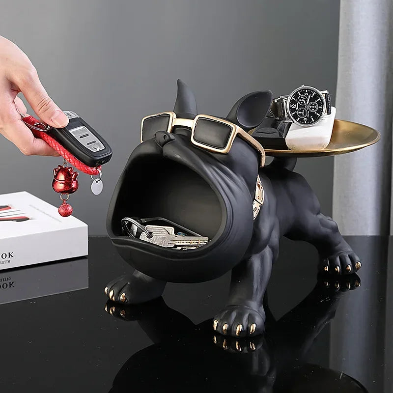 30cm/11.8inch Home Decor Bulldog Figurine Dog Statue Key Storage Box Animal Ornament Resin Craft Art Figurine Puppy Sculpture