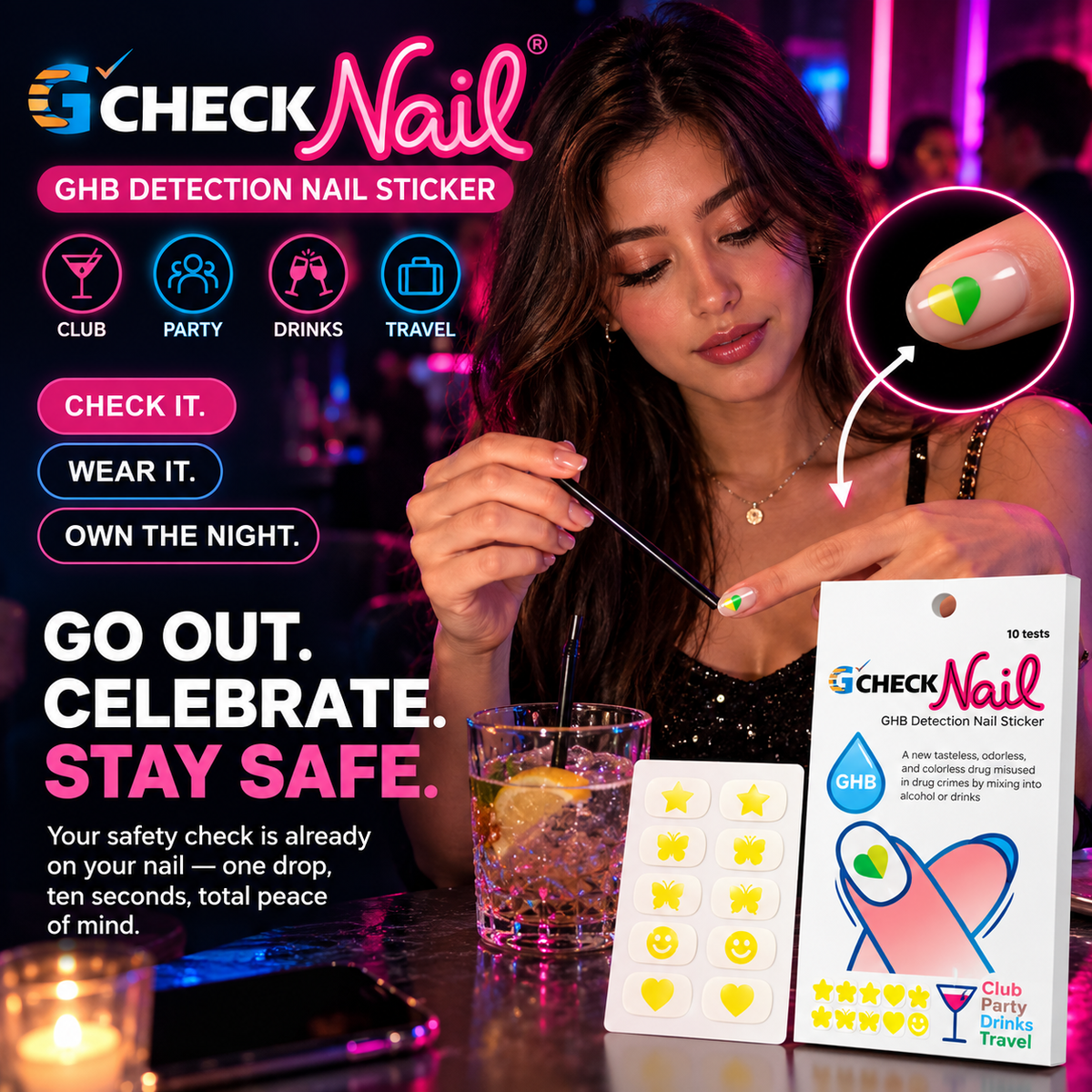 G-Check Nail Stickers – GHB Drink Detection Test Stickers Kit