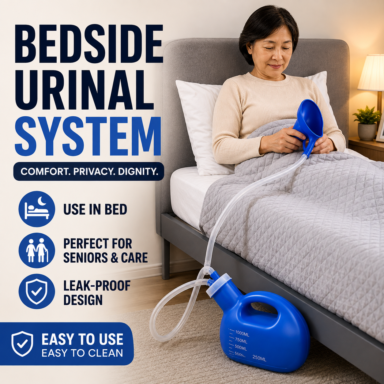 Bedside Urinal System, Male And Female Urinal With Cover Extension Tube Elderly Bed Urinal