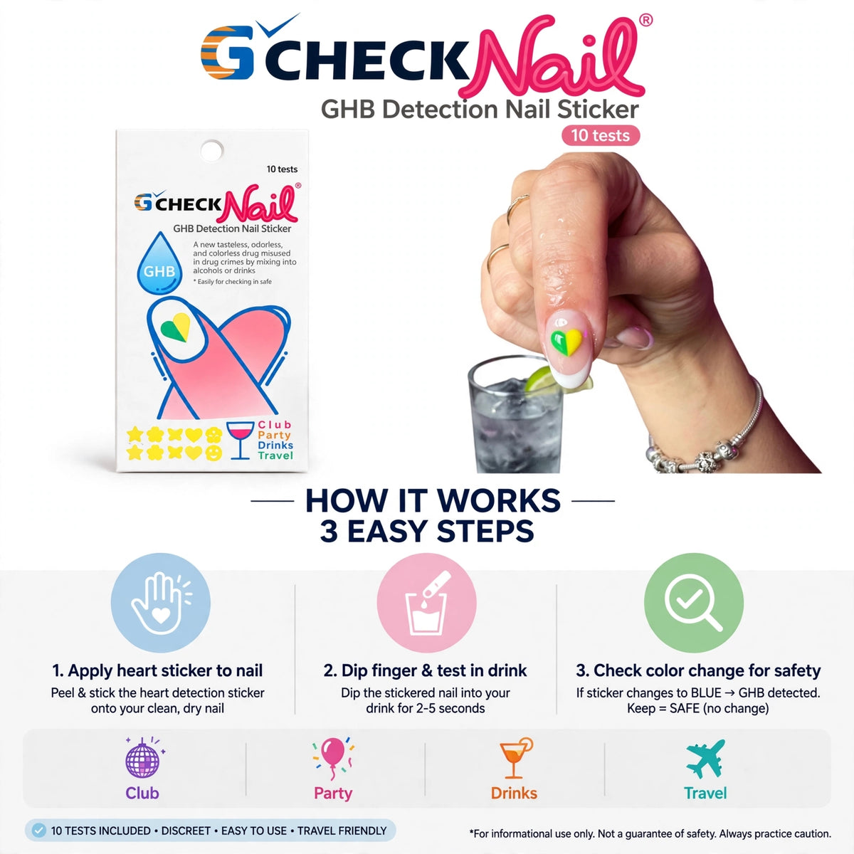 G-Check Nail Stickers – GHB Drink Detection Test Stickers Kit