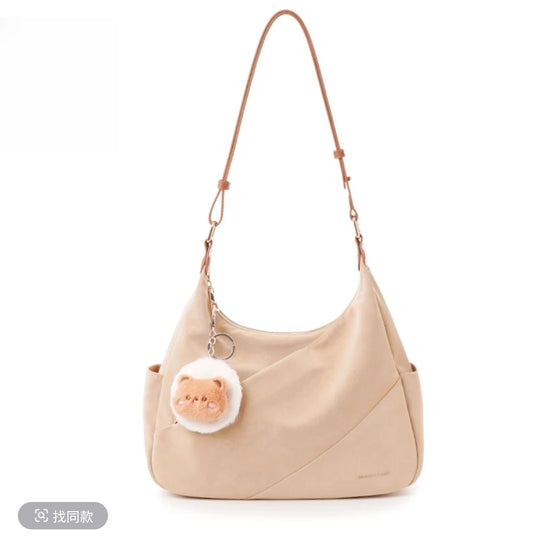 Women’s Cute Casual Shoulder Bag with Plush Charm – Stylish Everyday Handbag