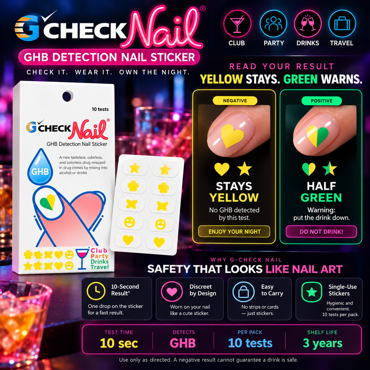 G-Check Nail Stickers – GHB Drink Detection Test Stickers Kit