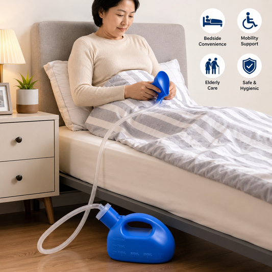 Bedside Urinal System, Male And Female Urinal With Cover Extension Tube Elderly Bed Urinal